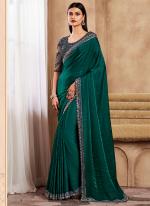 Cherry Silk Green Party Wear Embroidery Work Saree